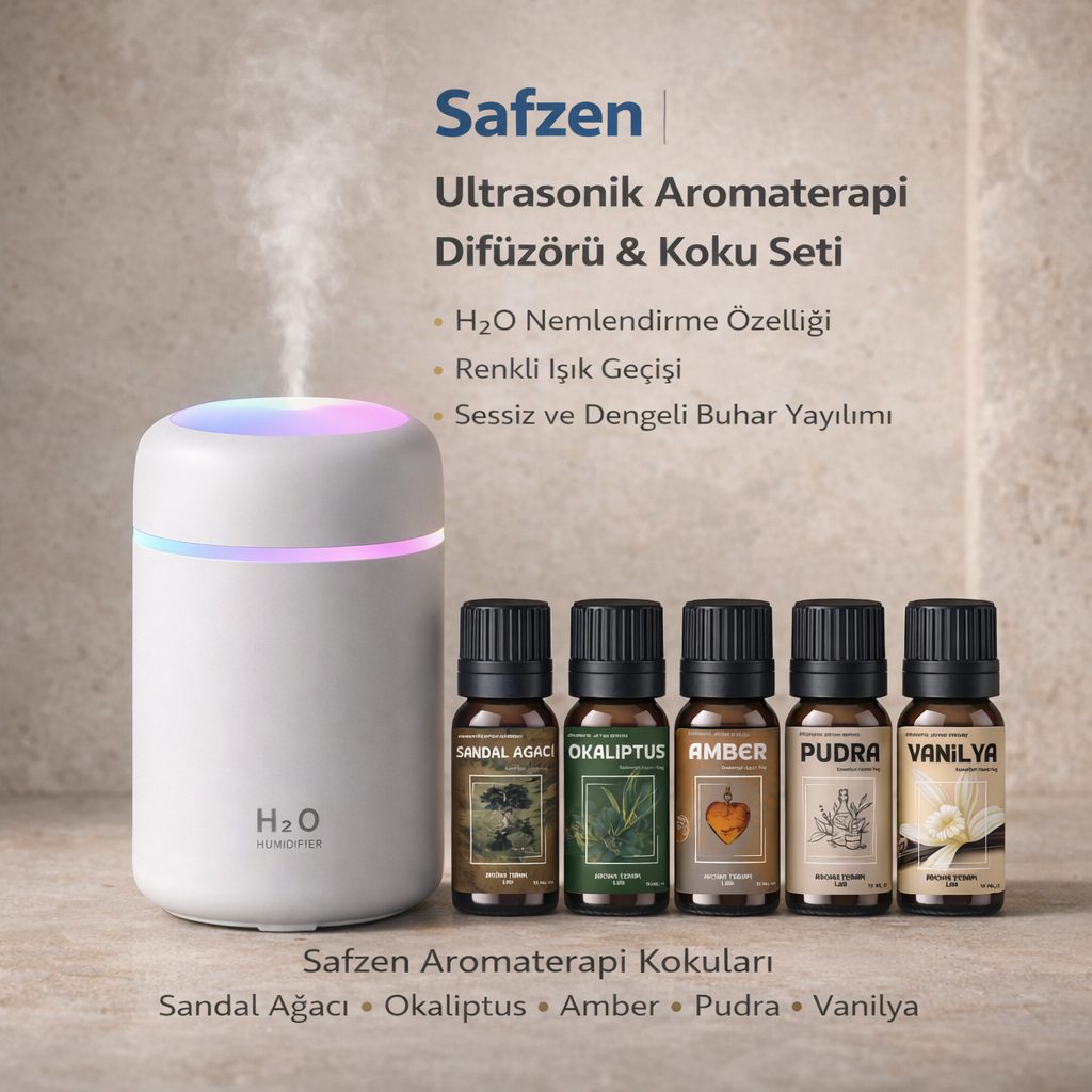 Safzen | Ultrasonik Aromaterapi Difüzörü & Koku Seti